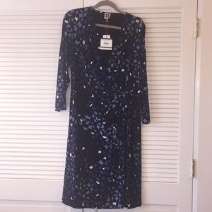 NWT Anne Klein Faux Wrap Dress Blue Black XL